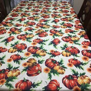 Fall Pumpkins and Sunflowers Tablecloth Fabric Actual measurements 62 x 86"
